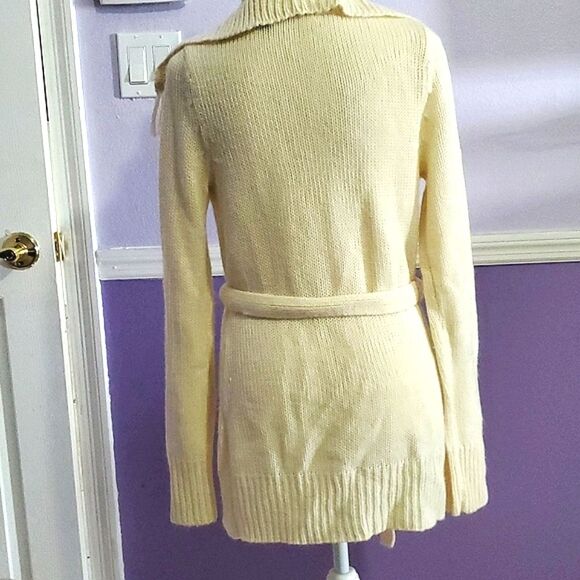 HOST PICK Boho Chic Cream Fringed Longsleeve Knitted Waist Belt Cardigan - Picture 5 of 9